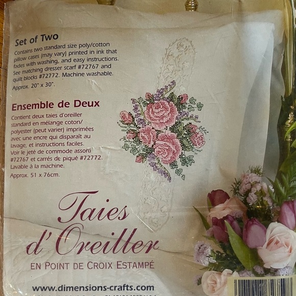 Floral Embroidered pillow cases. 
Hand cross stitched. Cotton/Polyester. New - Picture 5 of 5